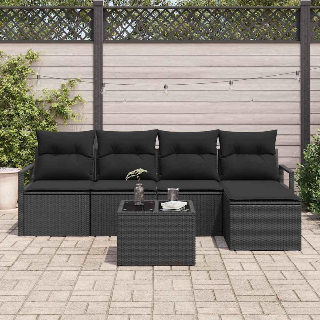 Sofa Set mit Kissen 6 pcs Schwarz Poly Rattan