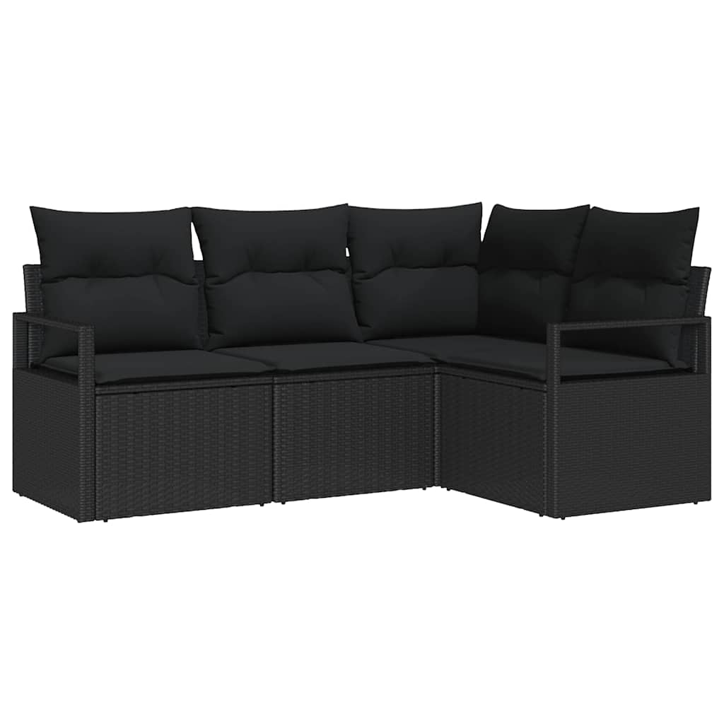 Sofa Set 4 pcs Schwarz Poly-Rattan