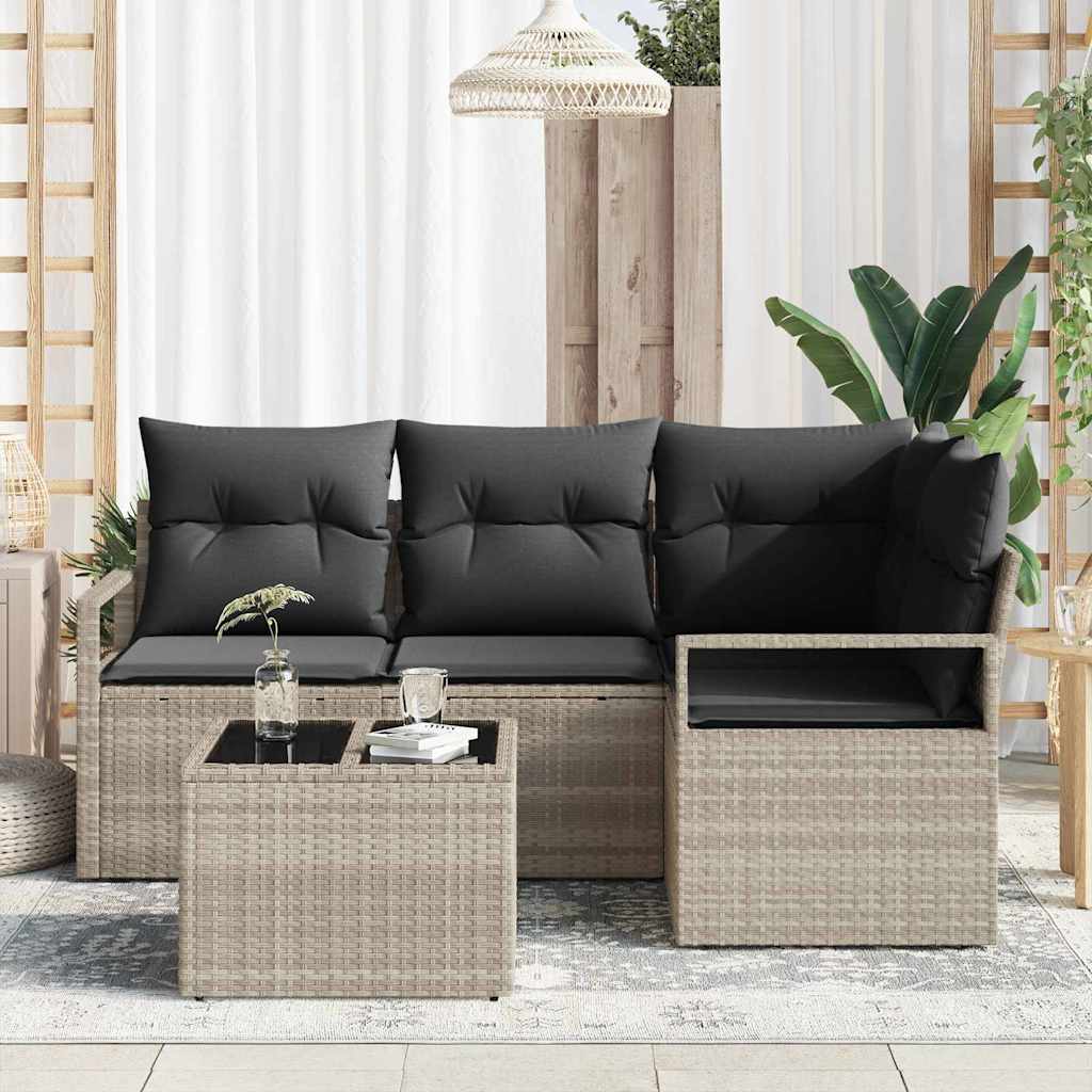 Sofa Set 5 pcs Hellgrau Poly-Rattan