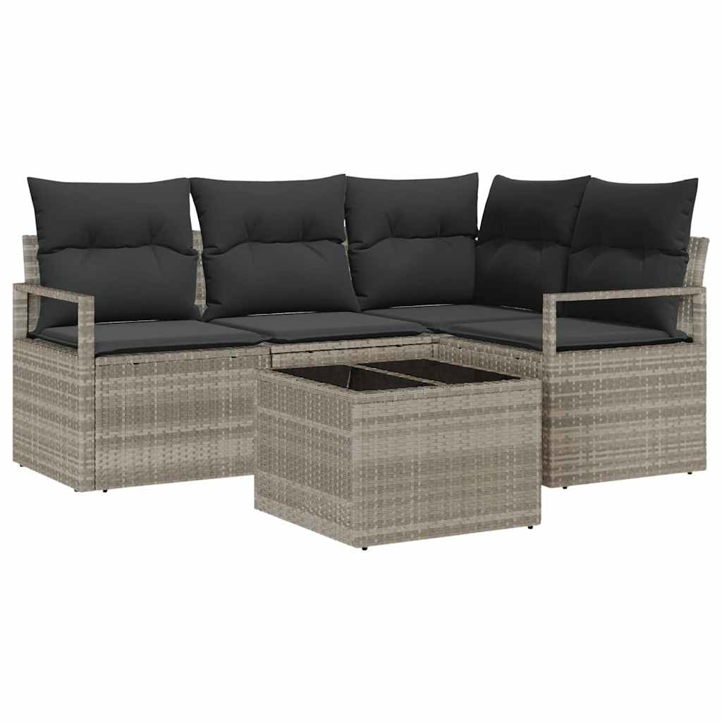 Sofa Set 5 pcs Hellgrau Poly-Rattan