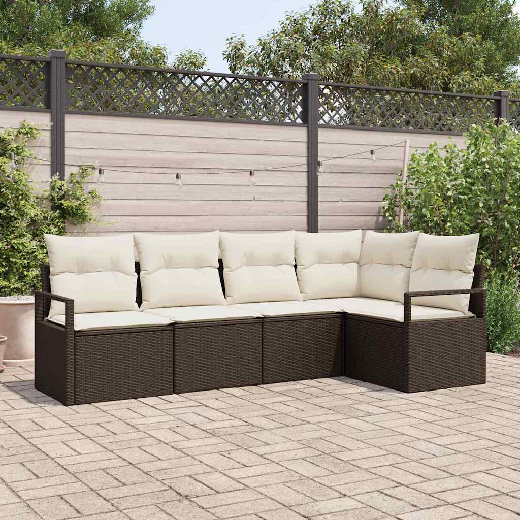 Sofa Set mit Kissen 5 pcs Braun Poly Rattan