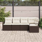 Sofa Set mit Kissen 5 pcs Braun Poly Rattan