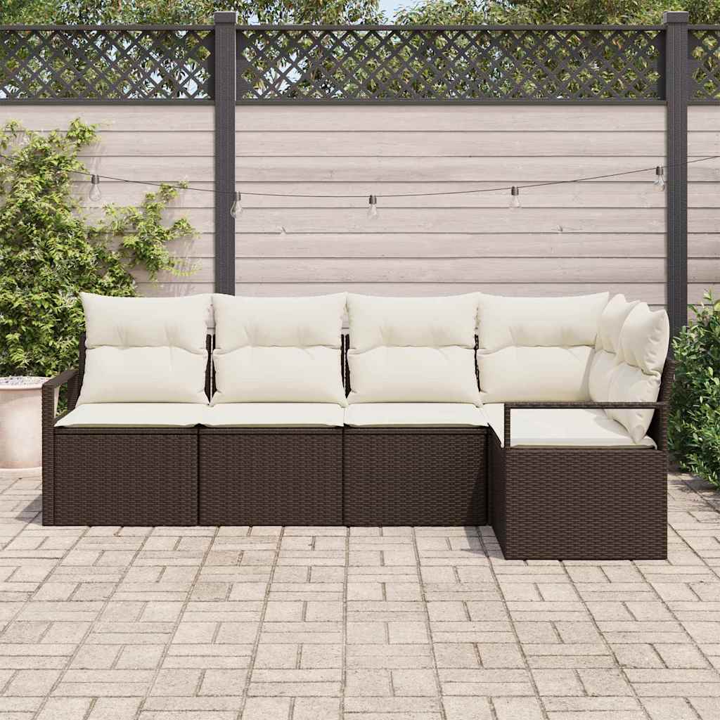 Sofa Set mit Kissen 5 pcs Braun Poly Rattan