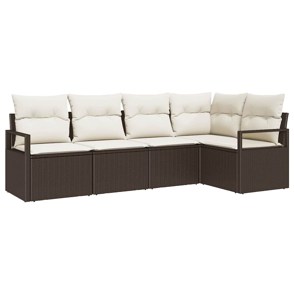Sofa Set mit Kissen 5 pcs Braun Poly Rattan