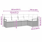 Sofa Set mit Kissen 5 pcs Braun Poly Rattan