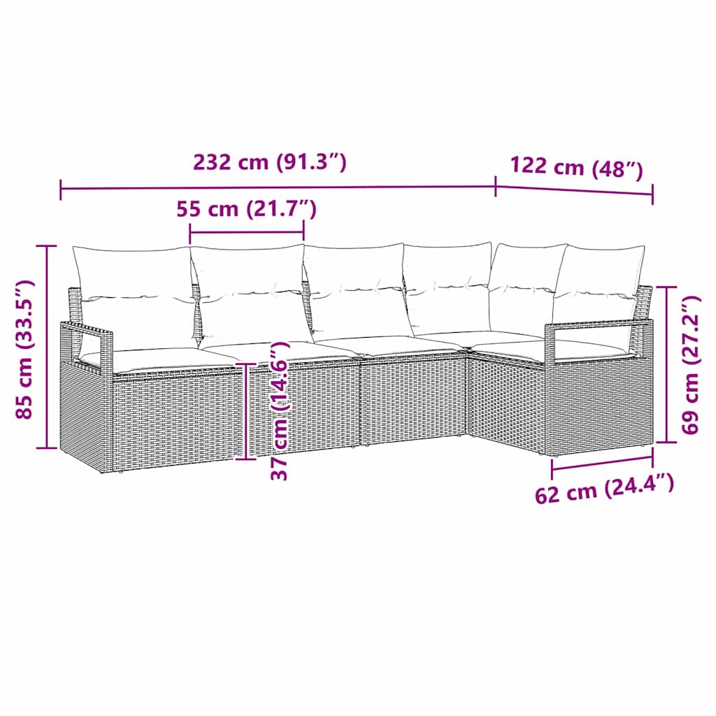 Sofa Set mit Kissen 5 pcs Braun Poly Rattan