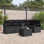 Sofa Set mit Kissen 6 pcs Schwarz Poly Rattan