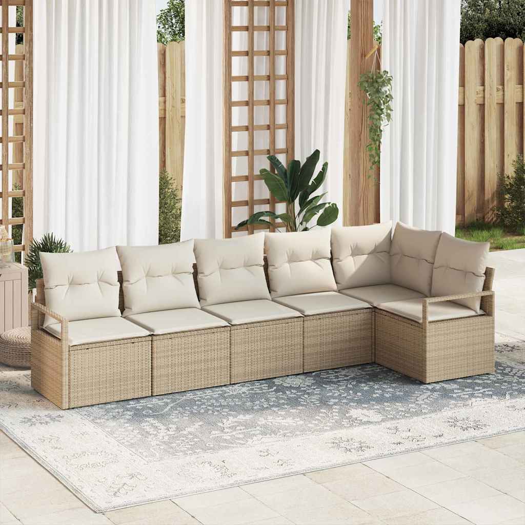 Sofa Set mit Kissen 6 pcs Beige Poly Rattan