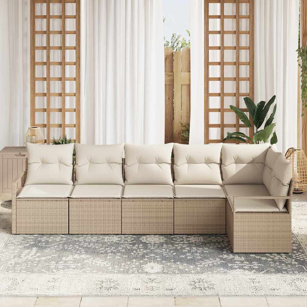 Sofa Set mit Kissen 6 pcs Beige Poly Rattan