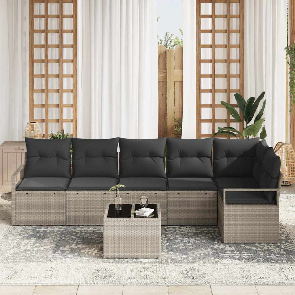 Sofa Set 7 pcs Hellgrau Poly-Rattan