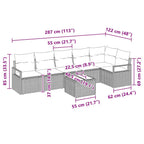 Sofa Set mit Kissen 7 pcs Schwarz Poly Rattan