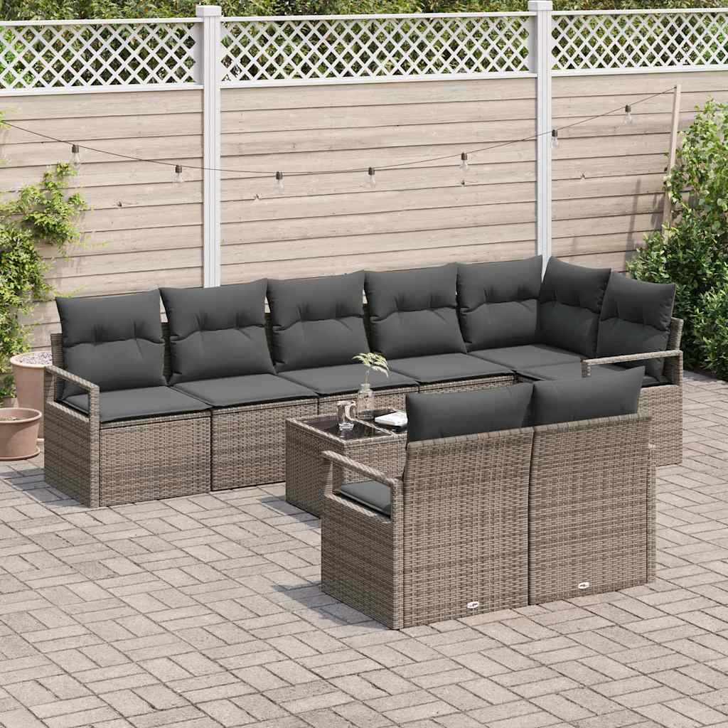 Sofa Set 9 pcs Grau Poly-Rattan