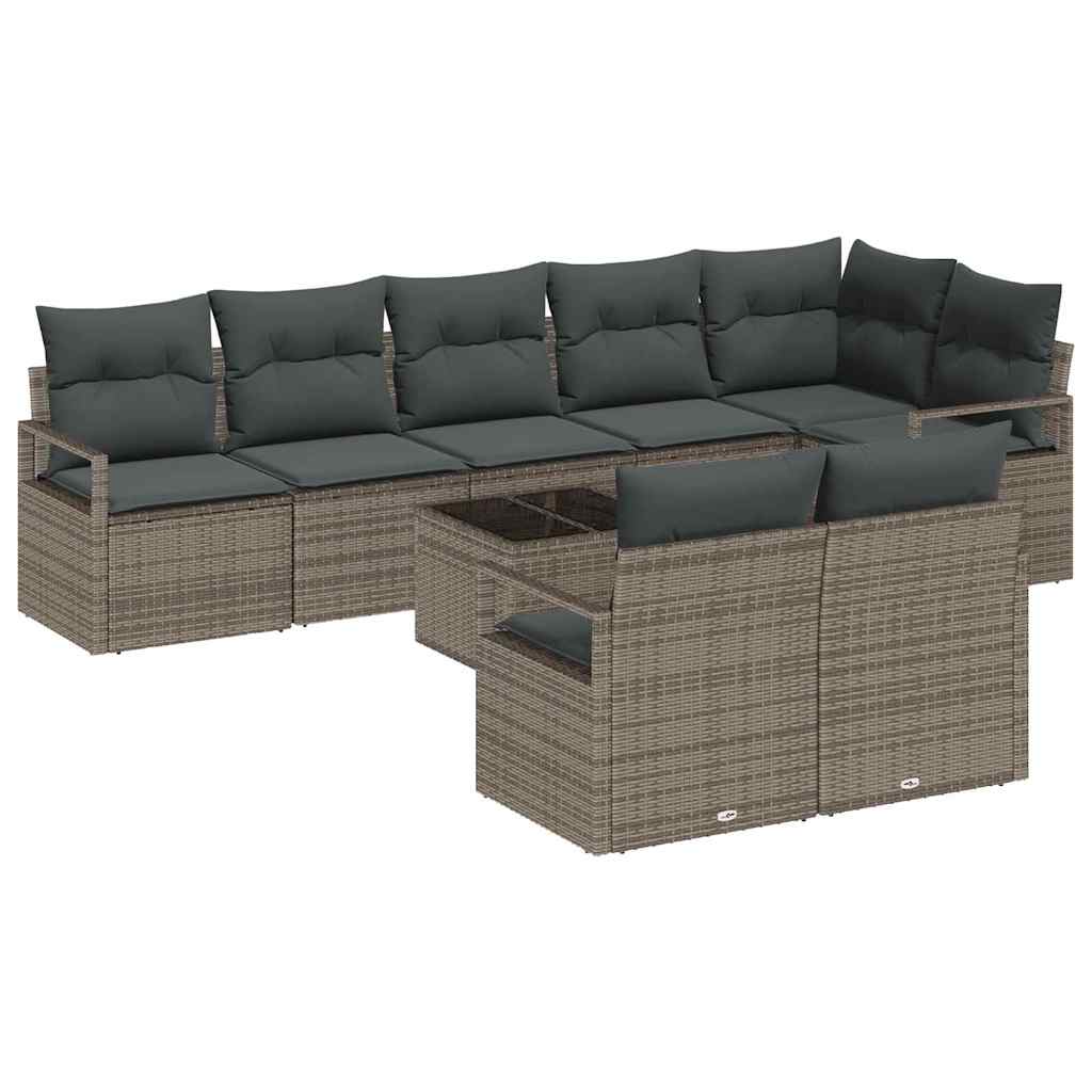 Sofa Set 9 pcs Grau Poly-Rattan