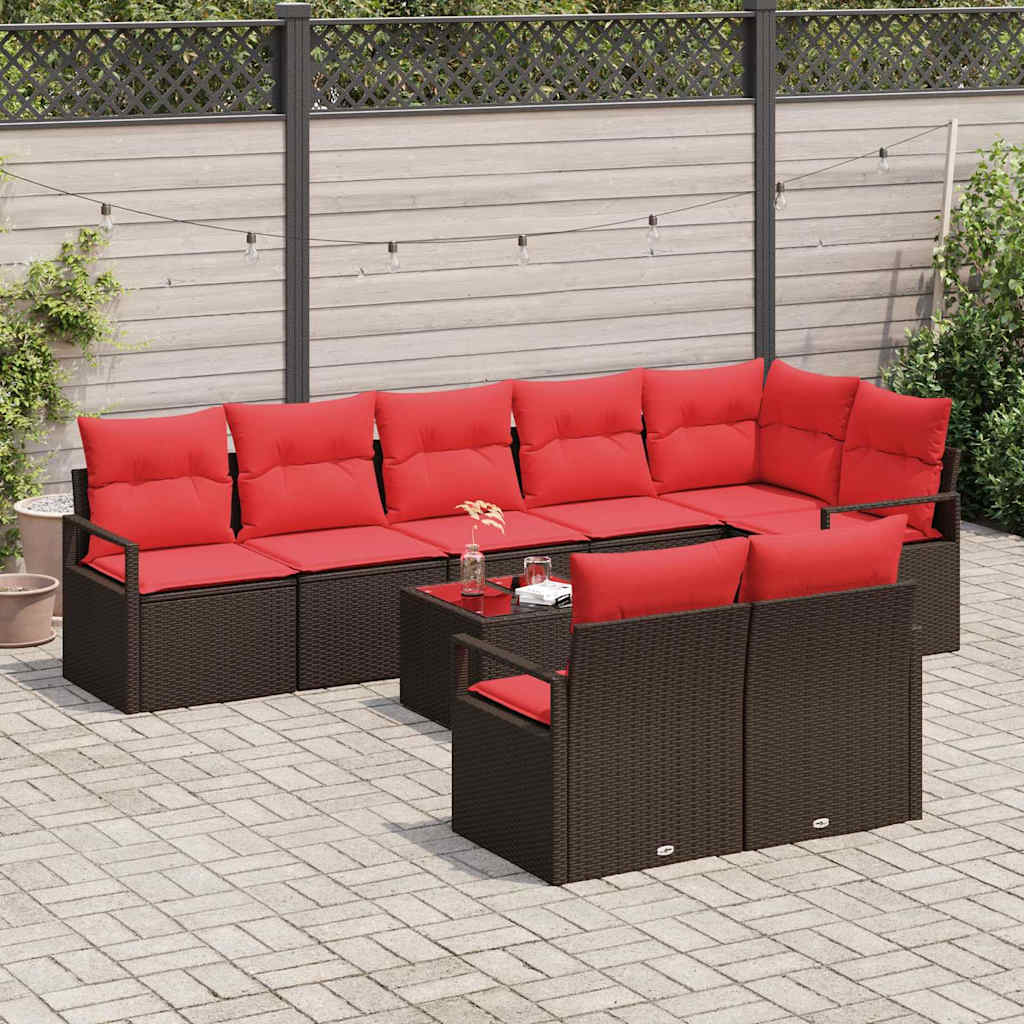 Sofa Set mit Kissen 9 pcs Braun Poly Rattan