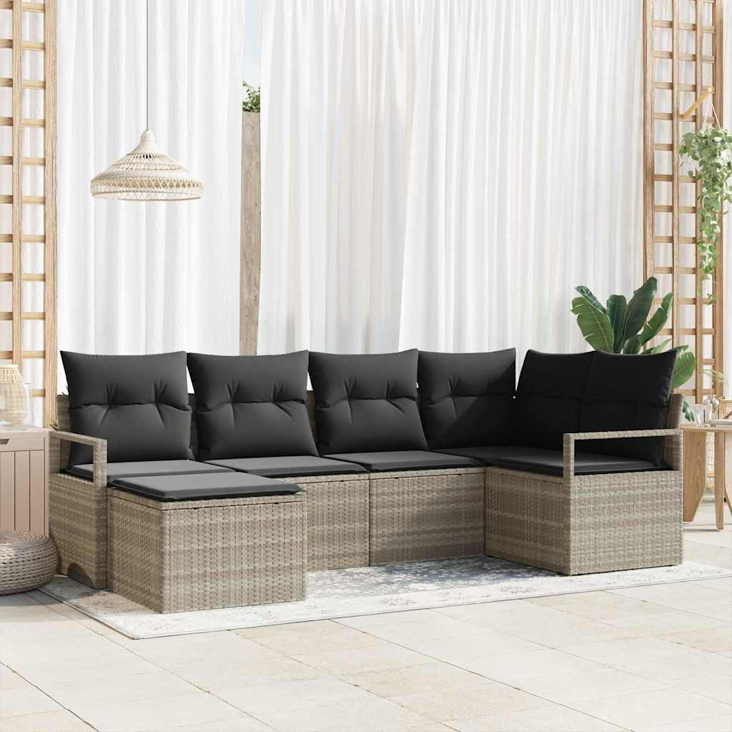 Sofa Set 6 pcs Hellgrau Poly-Rattan