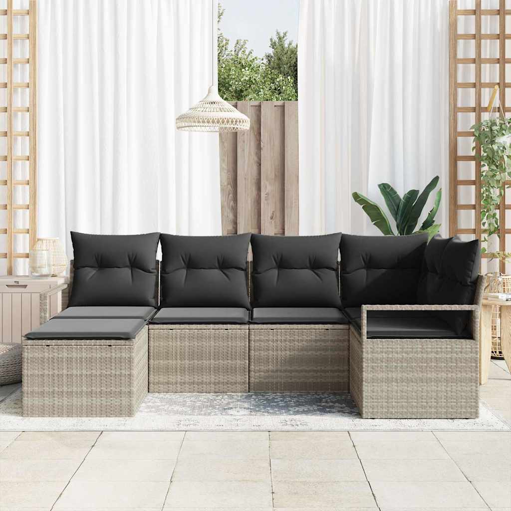 Sofa Set 6 pcs Hellgrau Poly-Rattan