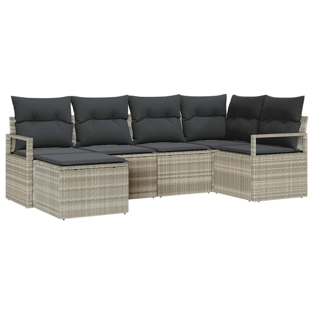 Sofa Set 6 pcs Hellgrau Poly-Rattan