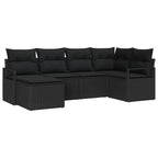 Sofa Set mit Kissen 6 pcs Schwarz Poly Rattan