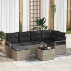 Sofa Set 7 pcs Hellgrau Poly-Rattan