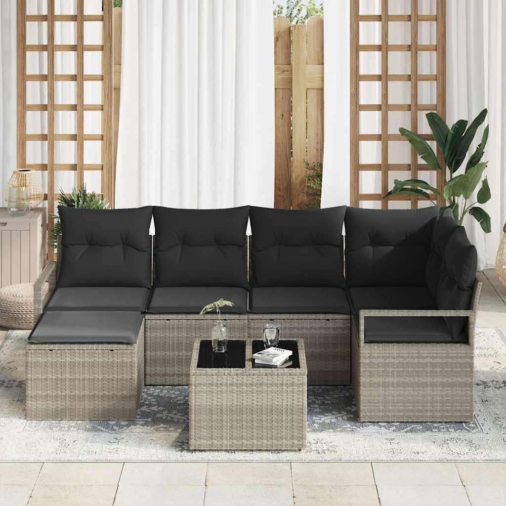 Sofa Set 7 pcs Hellgrau Poly-Rattan