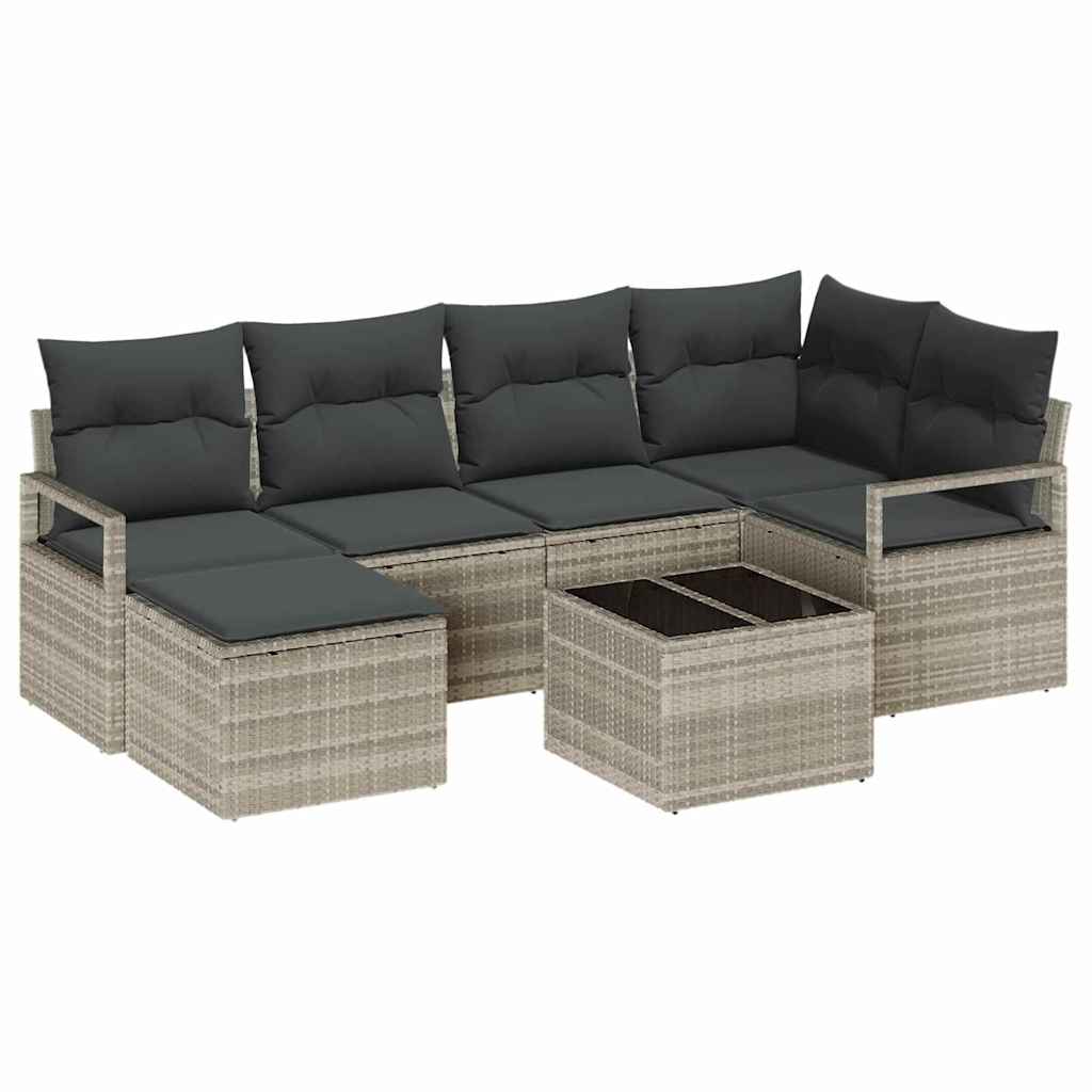 Sofa Set 7 pcs Hellgrau Poly-Rattan