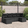 Sofa Set mit Kissen 6 pcs Schwarz Poly Rattan