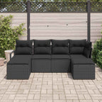 Sofa Set mit Kissen 6 pcs Schwarz Poly Rattan