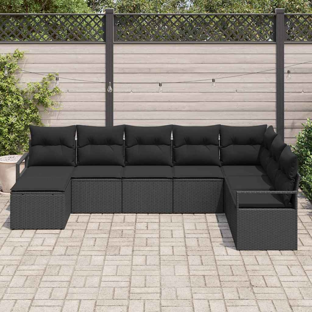 Sofa Set mit Kissen 8 pcs Schwarz Poly Rattan