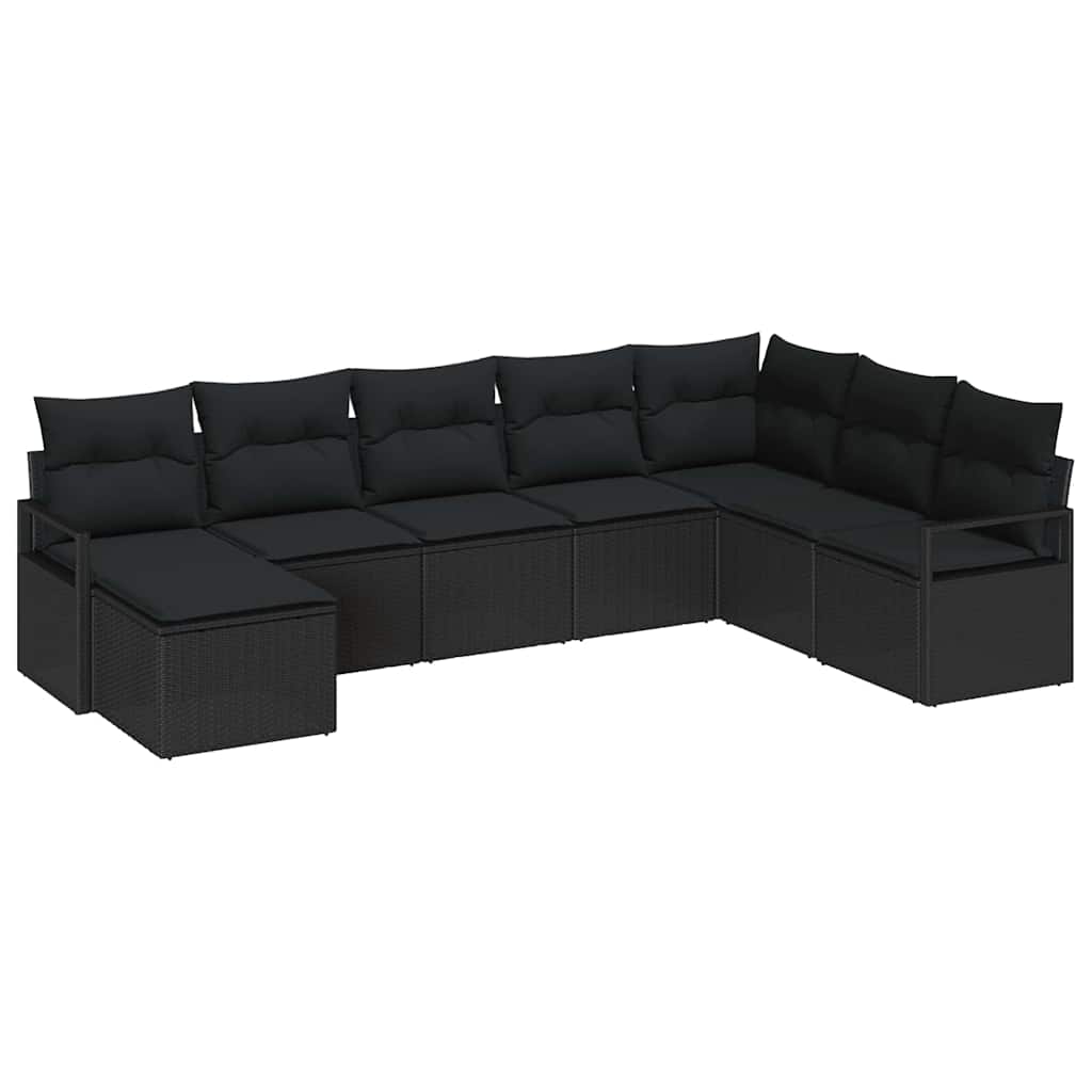 Sofa Set mit Kissen 8 pcs Schwarz Poly Rattan
