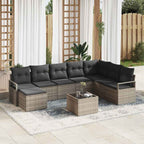 Sofa Set mit Kissen 9 pcs Grau Poly Rattan