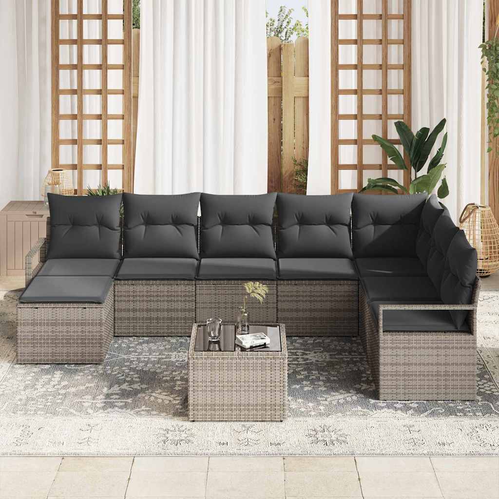 Sofa Set mit Kissen 9 pcs Grau Poly Rattan