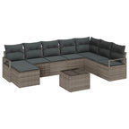 Sofa Set mit Kissen 9 pcs Grau Poly Rattan
