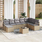 Sofa Set mit Kissen 9 pcs Beige Poly Rattan