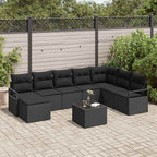 Sofa Set mit Kissen 9 pcs Schwarz Poly Rattan