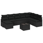 Sofa Set mit Kissen 9 pcs Schwarz Poly Rattan