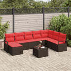 Sofa Set mit Kissen 9 pcs Braun Poly-Rattan
