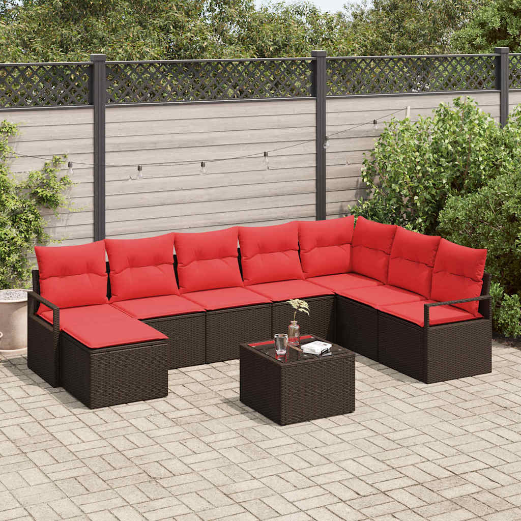 Sofa Set mit Kissen 9 pcs Braun Poly-Rattan
