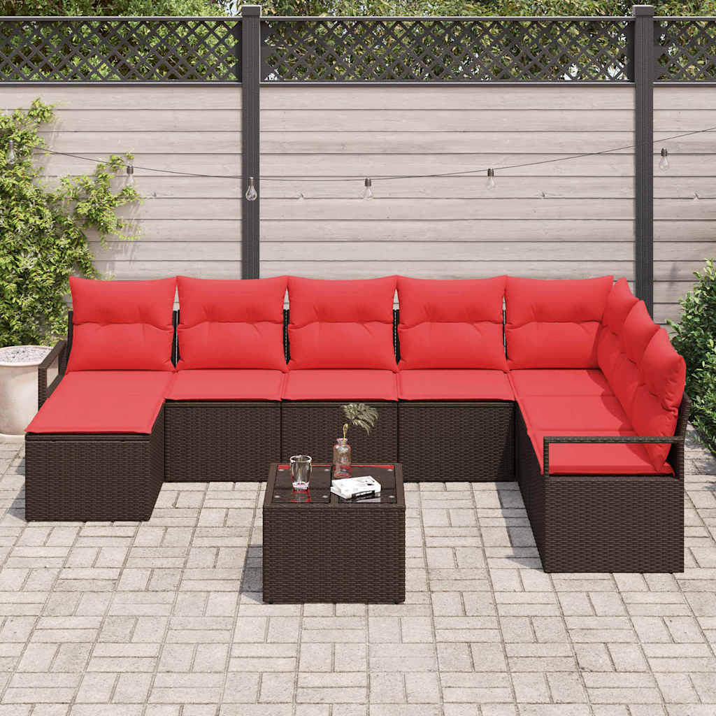 Sofa Set mit Kissen 9 pcs Braun Poly-Rattan