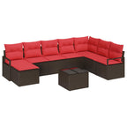 Sofa Set mit Kissen 9 pcs Braun Poly-Rattan