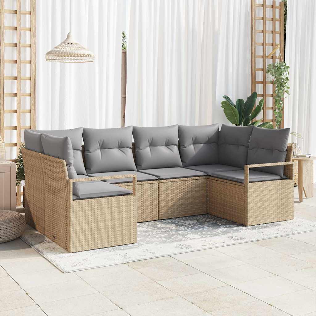 Sofa Set mit Kissen 6 pcs Beige Poly Rattan