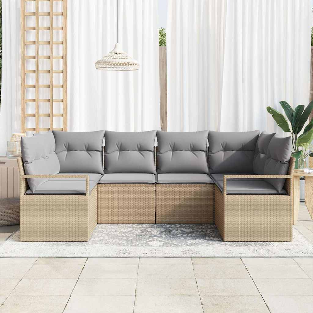 Sofa Set mit Kissen 6 pcs Beige Poly Rattan