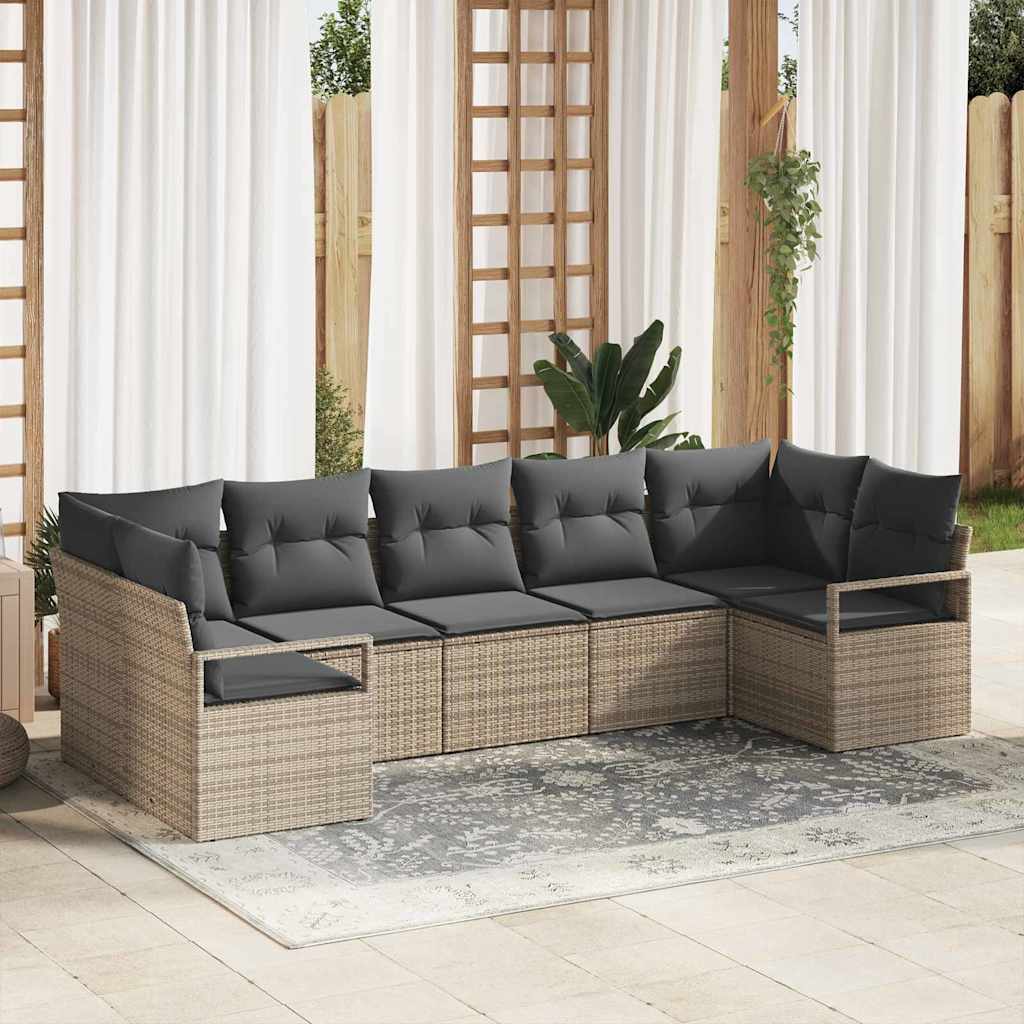 Sofa Set mit Kissen 7 pcs Grau Poly Rattan