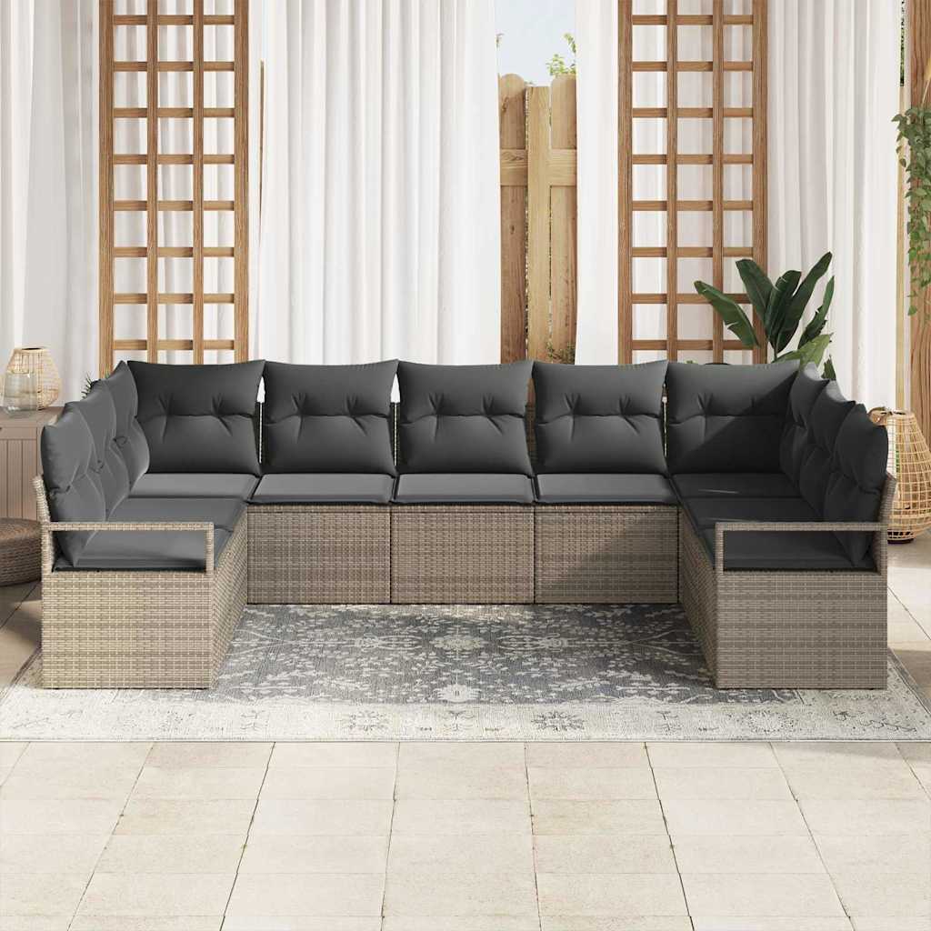 Sofa Set mit Kissen 7 pcs Grau Poly Rattan