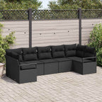 Sofa Set mit Kissen 7 pcs Schwarz Poly Rattan