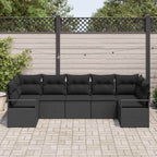 Sofa Set mit Kissen 7 pcs Schwarz Poly Rattan