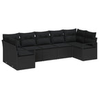 Sofa Set mit Kissen 7 pcs Schwarz Poly Rattan