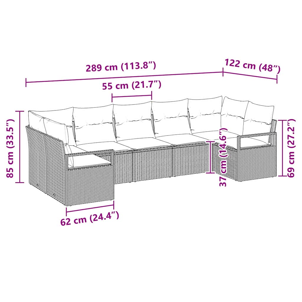 Sofa Set mit Kissen 7 pcs Schwarz Poly Rattan