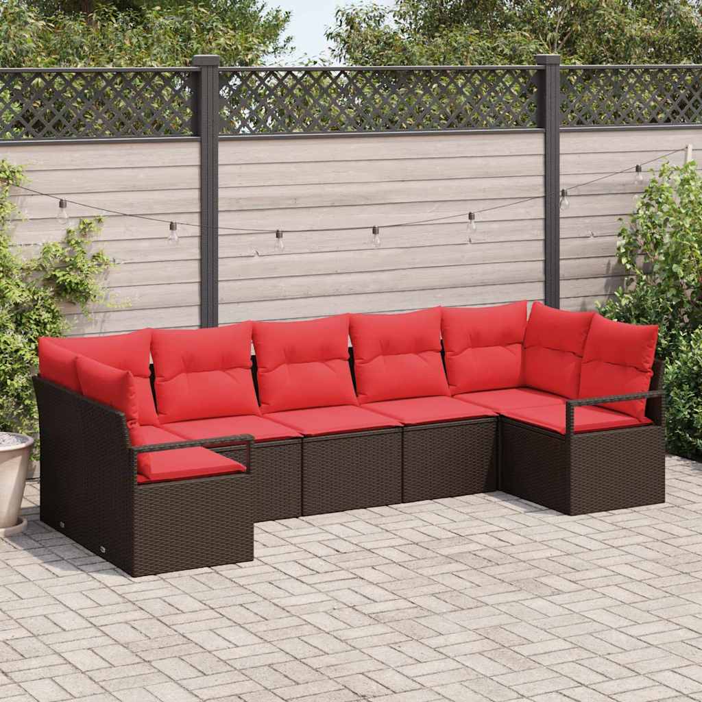 Sofa Set mit Kissen 7 pcs Braun Poly-Rattan