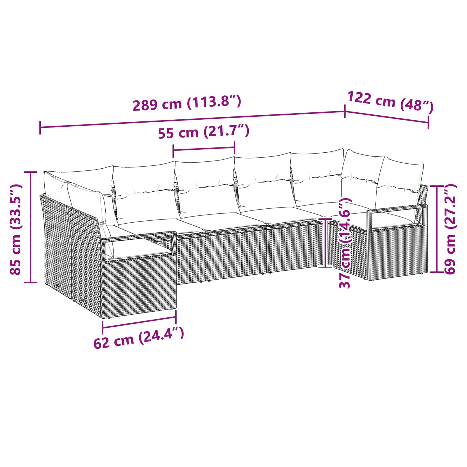 Sofa Set mit Kissen 7 pcs Braun Poly-Rattan