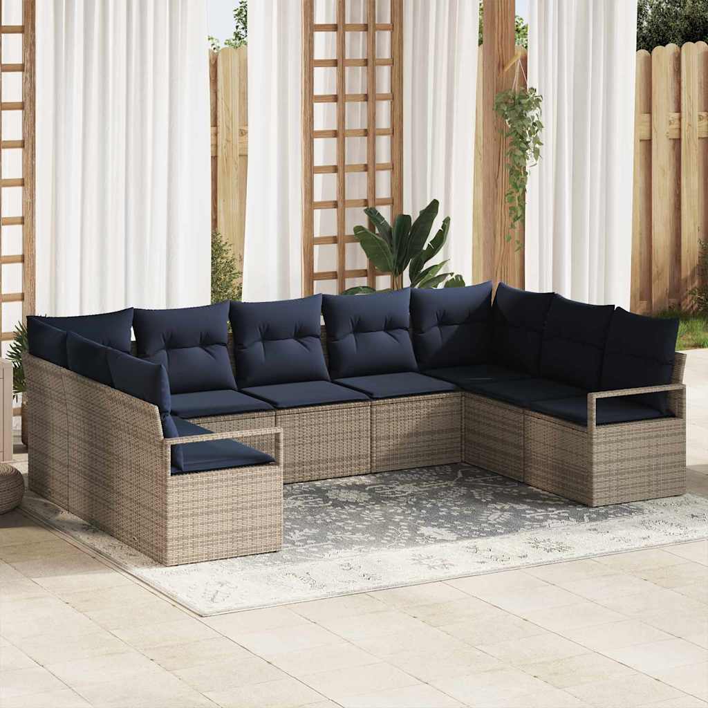 Sofa Set mit Kissen 7 pcs Grau Poly-Rattan